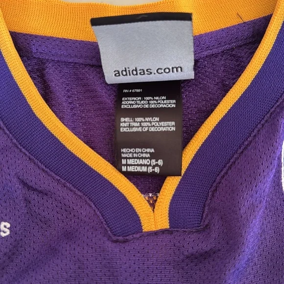 Adidas Kids Lakers Purple and Yellow Basketball Jersey - Picture 3 of 3